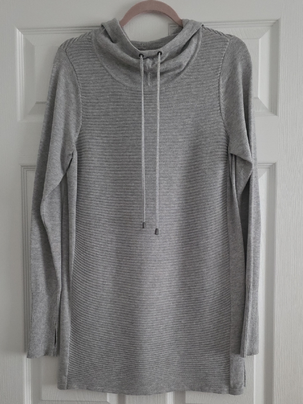 Artisan Ny Gray Ribbed Cowl Neck Knit Tunic